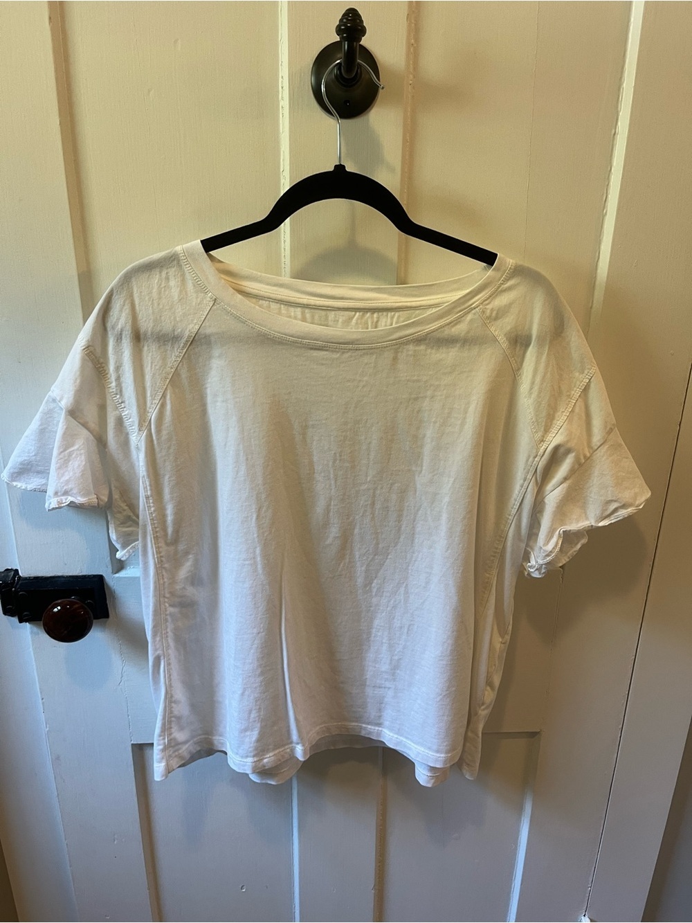 Anthropologie White Flutter Sleeve Oversized Tee Size Medium